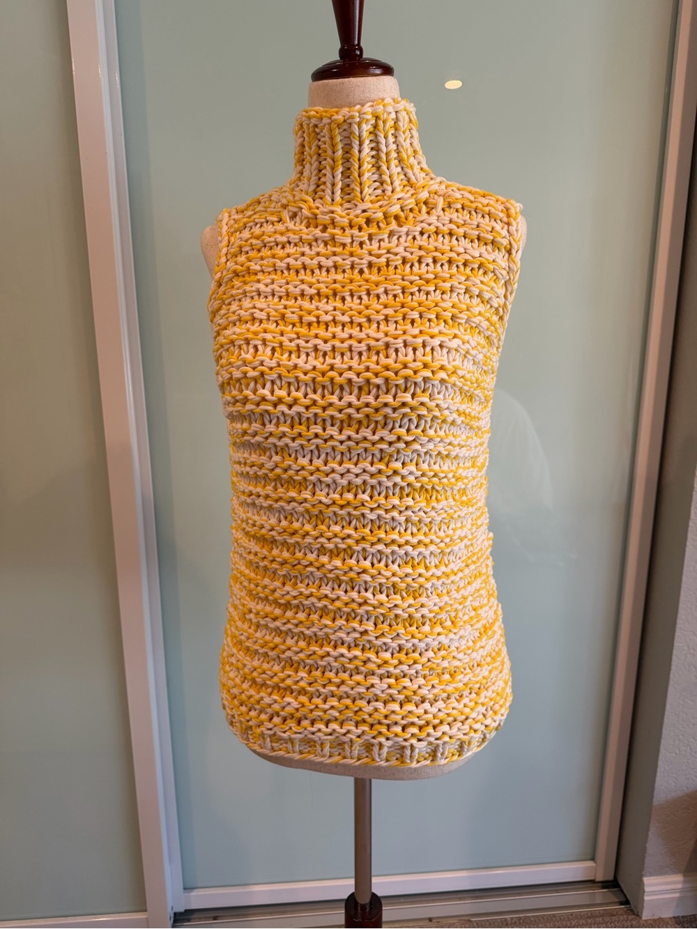 Lafayette 148 New York Sleeveless Knit Turtleneck in Yellow and Cream